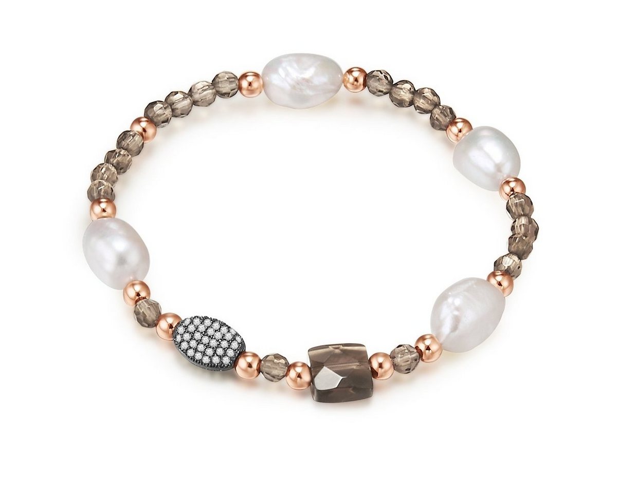 Lulu & Jane Perlenarmband Armband roségold Süßwasser-Zuchtperle weiß Zirkonia weiß von Lulu & Jane