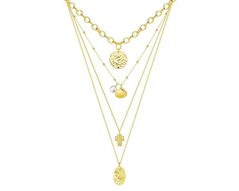 Lulu & Jane Perlenkette Kreuz/Muschel/Münze/Platte gelbgold, mit Kreuz/Muschel/Münze/Platte von Lulu & Jane