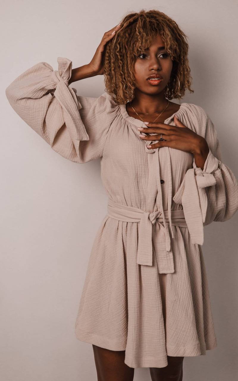 Irene Boho-Kleid - Bohemian-Sommerkleid/Musselin-Baumwolle, A-Linie, Minikleid, Puffärmel Für Damen von LuluComfort