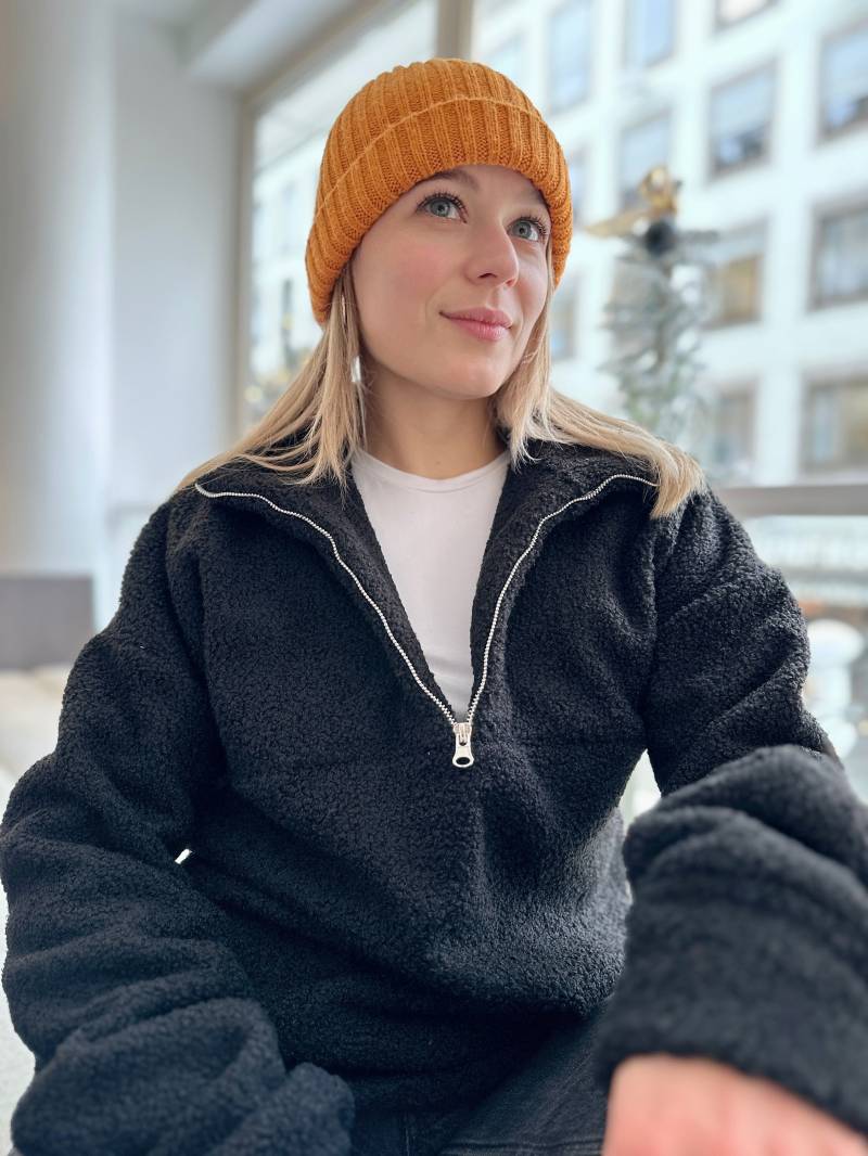 Oversized Flauschiges Teddy-Plüsch-Sweatshirt, Halber Reißverschluss Für Damen/Shearling Herbst-Winter Pullover, Weich Extra Warm Schwarz von LuluComfort