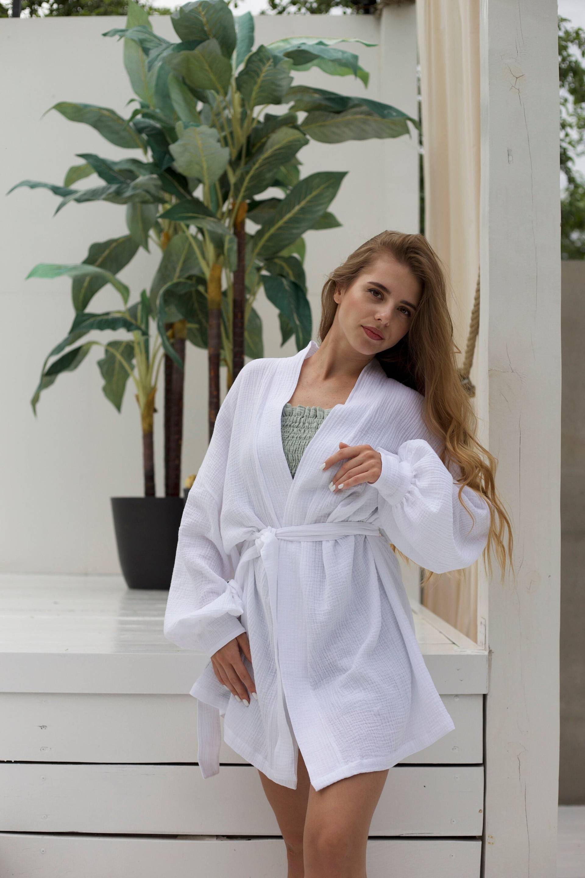 Sophie Robe - 100 % Baumwoll-Musselin, Oversized Bademantel Für Frauen/Langer Mit Puffärmel Kimono-Robe, Loungewear von LuluComfort