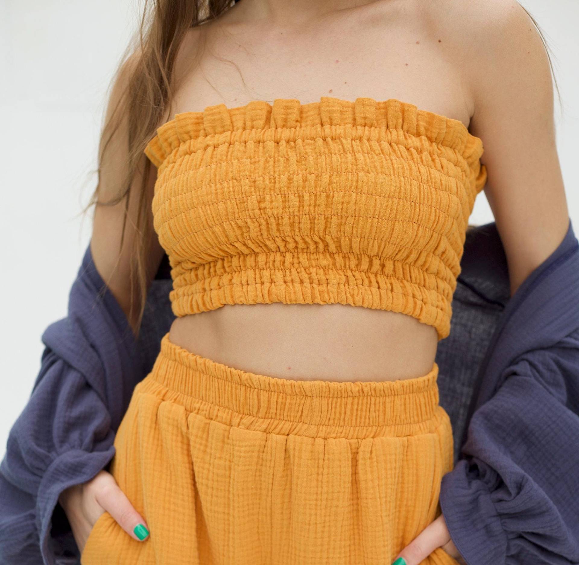 Top Mila - Musselin-Crop-Top/Smocked-Crop-Top Für Damen Keine Träger/ Schulterfreies Sommer-Top Nachhaltige Musselin-Loungewear Top Mila - Musselin-Crop-Top/Smocked-Crop-Top Für Damen Keine Träger/ Schulterfreies Sommer-Top Nachhaltige Musselin-Loungewear von LuluComfort
