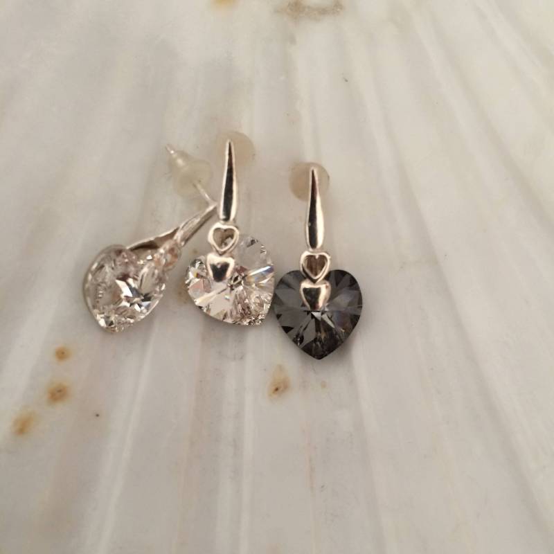 sterling Silber Oder Rhodium Ohrringe Mit Swarovski Herz 10 Mm von LuluFrankfurt