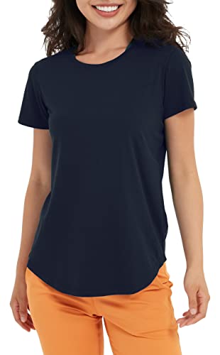 Lulucheri Sportshirt Damen Sport Yoga Fitness Shirt Laufshirt Kurzarm Tops Trainingsshirt Sommer Shortsleeve(True Navy，M) von Lulucheri