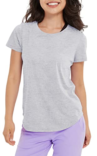 Lulucheri Sportshirt Damen Sport Yoga Fitness Shirt Laufshirt Kurzarm Tops Trainingsshirt Sommer Shortsleeve(White Marl Heather，M) von Lulucheri