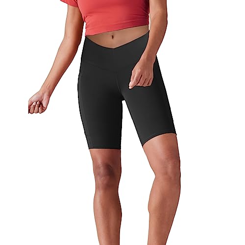 Lulucheri Radlerhose Damen V Cross Waist Kurze Sporthose Leggings Mit Taschen Sport Yoga Biker Shorts für Gym Training, Fitness, Alltag - 23cm(S, Schwarz) von Lulucheri