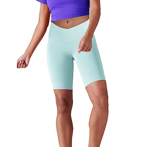 Lulucheri Radlerhose Damen V Cross Waist Kurze Sporthose Leggings Mit Taschen Sport Yoga Biker Shorts für Gym Training, Fitness, Alltag - 23cm(XXL, Kreide Blau) von Lulucheri