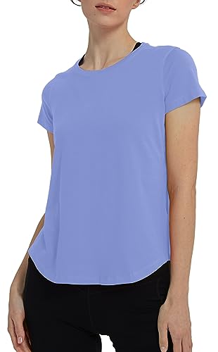 Lulucheri Sportshirt Damen Sport Yoga Fitness Shirt Laufshirt Kurzarm Tops Trainingsshirt Sommer Shortsleeve(Blass Iris，S) von Lulucheri