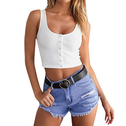 Lulupi Crop Top Damen Bauchfreie Ärmelloses Camisole Shirt Knopf Rückenfrei Tanktop Sexy BH Tops Sommer Trägertop Oberteile von Lulup