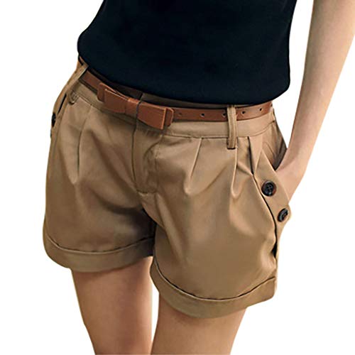 Lulupi Damen Bermuda Shorts Kurz Chino Hose Frauen Sommer Freizeithose Legere Business Stoffhose Freizeitshorts Knopf Ohne Gürtel von Lulup