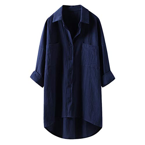 Lulupi Damen Bluse Oversize Langarm Shirt Baumwolle Leinen Hemdbluse Elegant Übergröße Longbluse Oberteil Einfarbig Lose Leinenbluse Lang Hemd Tops von Lulup