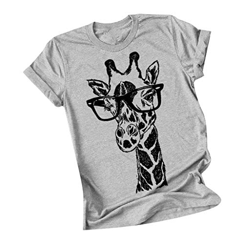 Lulupi Damen Kurzarm Sommer T-Shirt Lustig Tier Druck Tshirt Rundhals Kurzarmshirt Giraffe Print Tshirt Lässige Lose Bluse Tops von Lulup