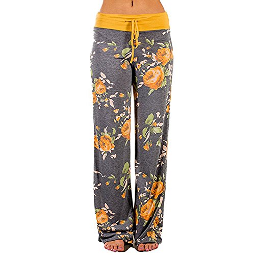 Lulupi Damen Weite Hose Haremshose Extra Lang Blumenmuster Freizeithose Bequem Straight Fit Sommerhose Yogahose High Waist Locker Frauen Hosen von Lulup