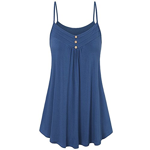 Lulupi Oberteil Damen Spaghetti Trägertop Camisole Tank Top Ärmelloses V-Ausschnitt Shirt Sommer Trägershirt Knopfleiste Locker Bluse Tunika von Lulup