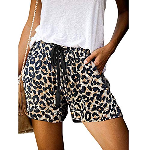 Lulupi Shorts Damen Kurze Hose Sommer Freizeithose Schlafhose Tunnelzug Leicht Sommerhose Bermuda Frauen Mädchen Locker Strandshorts Print Pants (Leoprint,S) von Lulup