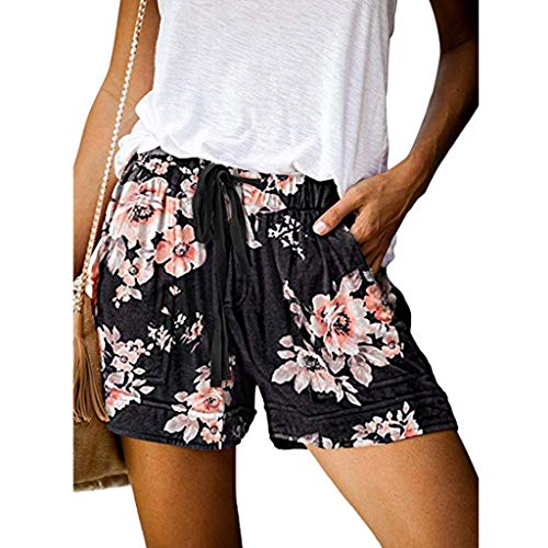 Lulupi Shorts Damen Kurze Hose Sommer Freizeithose Schlafhose Tunnelzug Leicht Sommerhose Bermuda Frauen Mädchen Locker Strandshorts Print Pants (Streifen,XXL) von Lulup