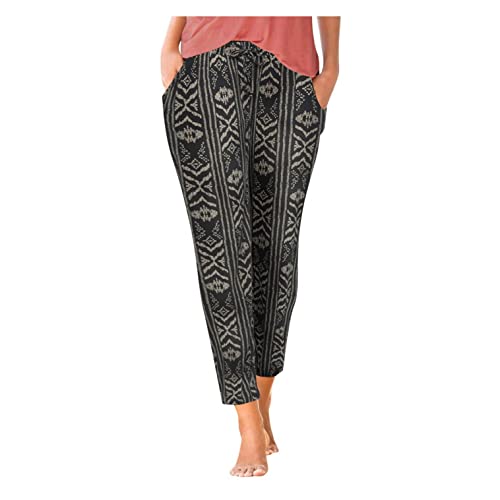 Damen Sommerhose Freizeithose Bedruckt Boho Strand Hose Lässige Haremshosen Casual Lang Leicht Strandhose Bohemian Beach Pants Freizeithose mit Taschen Frauen Hosen Jogginghose von Lulupi