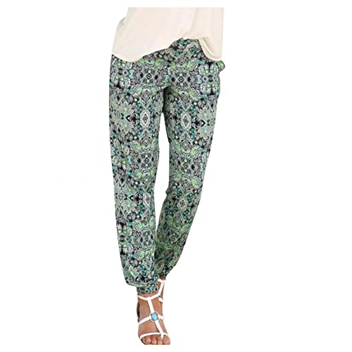 Damen Sommerhose Freizeithose Bedruckt Boho Strand Hose Lässige Haremshosen Casual Lang Leicht Strandhose Bohemian Beach Pants Freizeithose mit Taschen Frauen Hosen Jogginghose von Lulupi