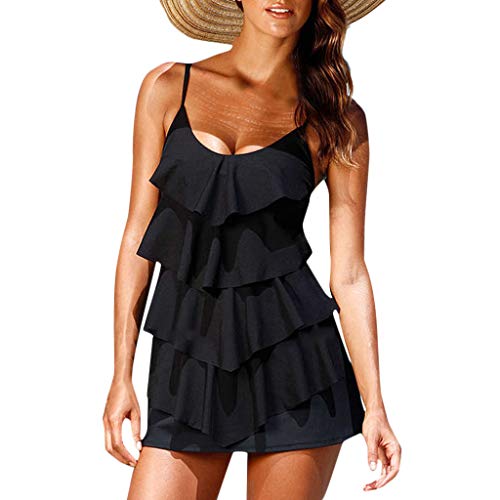 Lulupi Badeanzug Damen Bauchweg Rüschen Badekleid Groß Größe Bademode Einteiler Tankini Push Up Rückenfrei Strandmode Strandkleid Beachwear von Lulupi