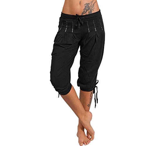 Lulupi Damen 3/4 Jogginghose Pumphose Kurze Hose Sporthose Yogahose Tunnelzug Lang Sommerhose Leichte Stoffhose Jerseyhose Mode Frauen Freizeithose Capri Pants von Lulupi