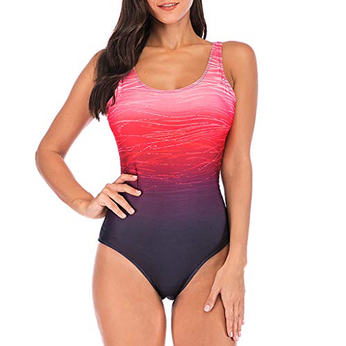 Lulupi Damen Badeanzug Sport Schwimmanzug Einteiler Bauch Weg Body Shape Bademode Farbverlauf Bunt Rückenfrei Swimsuits One Piece Strandmode von Lulupi