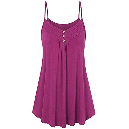 Lulupi Damen Camisole Tanktop Spaghetti Tank Tops Sommer Trägertop Elegant Knopfleiste Einfarbig Shirt Lang Ärmellos Tunika Bluse von Lulupi