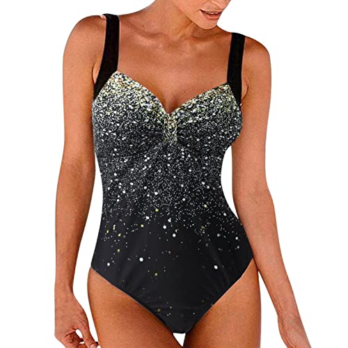 Lulupi Damen Einteiler Badeanzug Retro Aufdruck Muster Bademode Schwimmanzug Frauen Sport Figurformender Push Up Bikini Monokini Elegant Bauchweg Strandmode Swimsuits von Lulupi