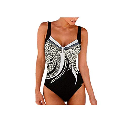 Lulupi Damen Einteiler Badeanzug Retro Aufdruck Muster Bademode Schwimmanzug Frauen Sport Figurformender Push Up Bikini Monokini Elegant Bauchweg Strandmode Swimsuits von Lulupi