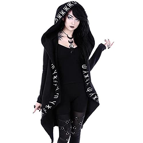 Lulupi Damen Gothic Kleidung Mantel Jacke Kleid Hose Oberteil Shirt Rock Pullover Schuhe Schmuck Moon Druck Schwarz Punk Harajuku Stil Vintage Cosplay Karneval Fasching Halloween Kostüm von Lulupi