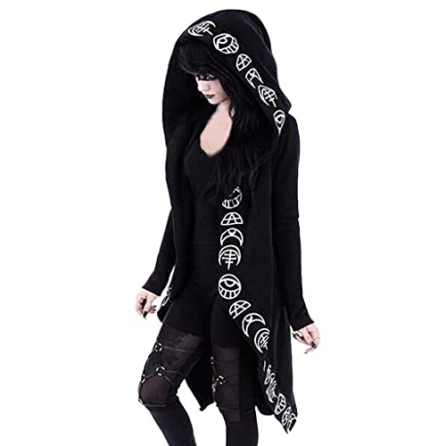 Lulupi Damen Gothic Kleidung Mantel Jacke Kleid Hose Oberteil Shirt Rock Pullover Schuhe Schmuck Moon Druck Schwarz Punk Harajuku Stil Vintage Cosplay Karneval Fasching Halloween Kostüm von Lulupi