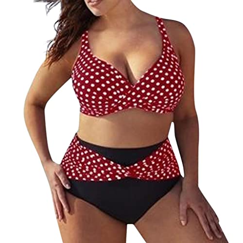 Lulupi Damen Große Größen Push Up Bikini Set Übergröße Zweiteiliger Badeanzug Mollige Frauen Bikini Bademode Plus Size Gepolstert Cups Badeanzüge Tankini Strandmode Beachwear, Rot, XXL von Lulupi