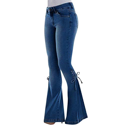 Lulupi Damen Jeans Bootcut Skinny Jeanshose Weite Bein Schlaghose Frauen Große Größen Blumen Gestickt Schlank Denim Hose Schlagjeans Baumwolle von Lulupi