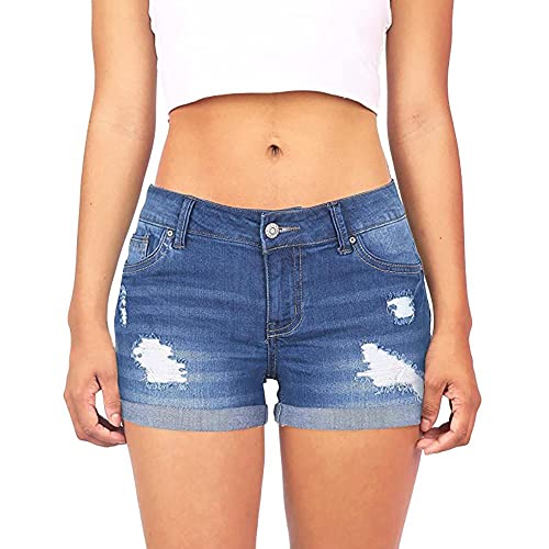 Lulupi Damen Jeansshorts Basic in Aged-Waschung Jeans Bermuda Shorts Kurze Hosen aus Denim für Damen High Waist Denim Kurze Hose mit Quaste Ripped Loch Hotpants Shorts von Lulupi