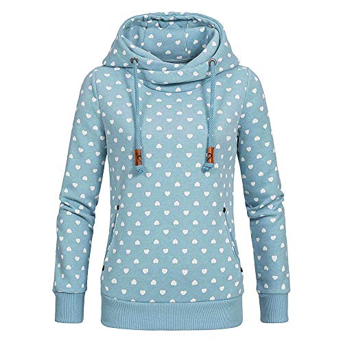 Lulupi Damen Kapuzenpullover Lang Hoodie, Sweatshirt Frauen Stehkragen Pullover mit Kapuze Herbst Winter Mantel Slim Fit Hoody High Neck Outwear Gr 36-50, Blau, 5XL von Lulupi