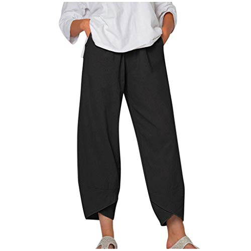 Lulupi Damen Leinenhose Leichte Sommerhosen Locker Luftig Weite Hose Leinen Freizeithose Gummibund Taschen Haremshose Pants von Lulupi