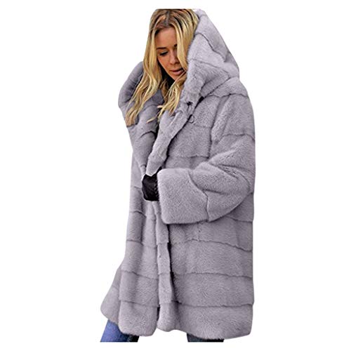 Lulupi Damen Oversize Winter Mantel Faux Fur Kunstfell Jacke Kunstpelz Warm Lange Pelzmantel Felljacke Flauschige Elegant Cardigan Parka Coat mit Kapuze von Lulupi