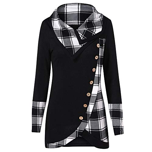 Lulupi Damen Pullover Kleider Kariert Longpullover Elegant Cowl Neck Longshirt Oberteile Bluse Plaid Shirt Herbst Winter Sweatkleid Pulloverkleid von Lulupi