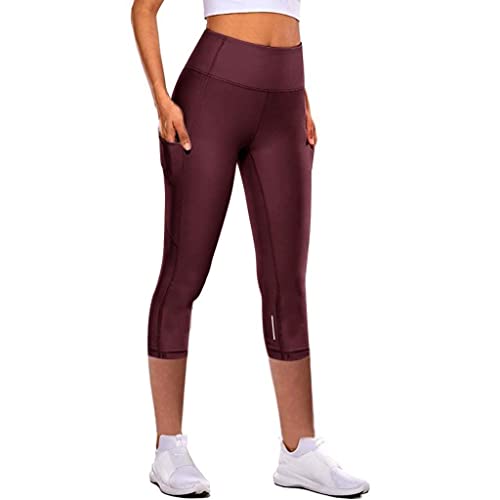 Lulupi Damen Sporthose 3/4 Leggings Yogahose mit Taschen Fitnesshose Laufhose Lange Blickdicht Leggins Tights Slim Fit Jogginghose Trainingshose von Lulupi