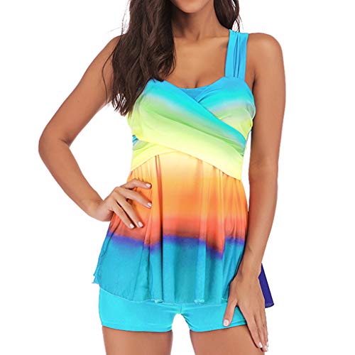 Lulupi Damen Übergröße Regenbogen Tankini Badeanzug Frauen Plus Size Bunt Zweiteiler Bademode Gepolstert Cups Strandmode Badekleid Badeanzüge Bikini Set S-5XL von Lulupi