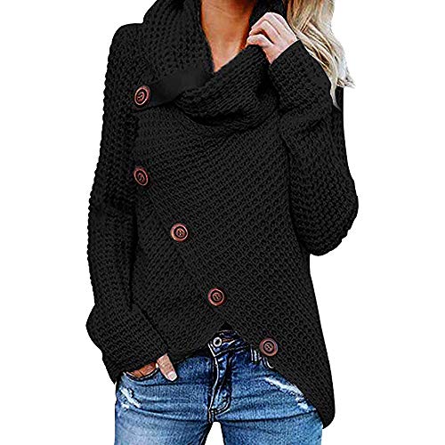 Lulupi Damen Winterjacke Warm Strickjacke Rollkragen Cardigan Strickpullover Casual Wrap Wickel Pullover Sweater Gestrickte Button Asymmetrischer von Lulupi