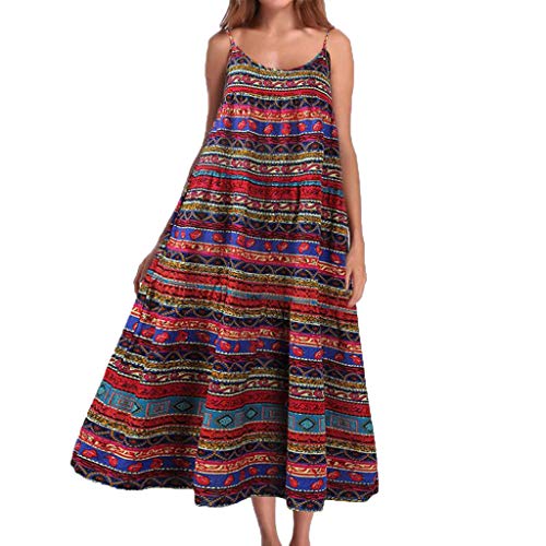 Lulupi Freizeitkleid Damen,Leinenkleid Damen Sommer Große Größen, Bohemian Trägerkleid Geblümtes Kleid Tunikakleid Bunte Maxi Strandkleider von Lulupi