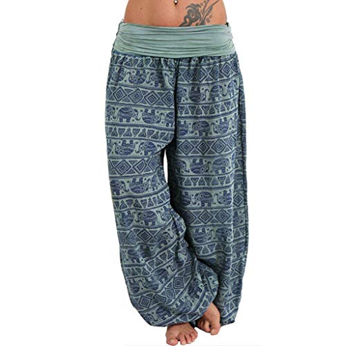 Lulupi Haremshosen Frauen Große Größen,Damen Sommerhose Pumphose Lang Bedrucken Pumphose Yogahose Aladinhose Baggy Harem Stil Bein Hippie Hose mit Elastischen Bund Freizeithose von Lulupi