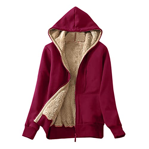 Lulupi Jacke Damen Gefütterte Sweatjacke Classic Hoodie Sweatshirtjacke mit Kapuze Warm Fleecejacke Teddyfutter Kapuzenjacke von Lulupi