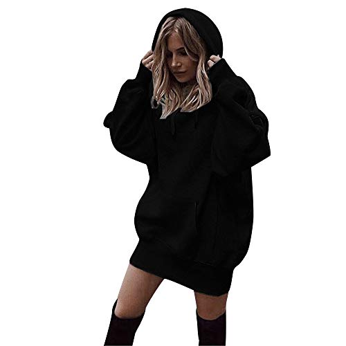 Lulupi Kapuzenpullover Damen Herbst Kleid, Lose Hoodie Langarm Sweatshirt Lange Jumper Pullover Freizeit Longpulli mit Kapuze Oversize Oberteile von Lulupi