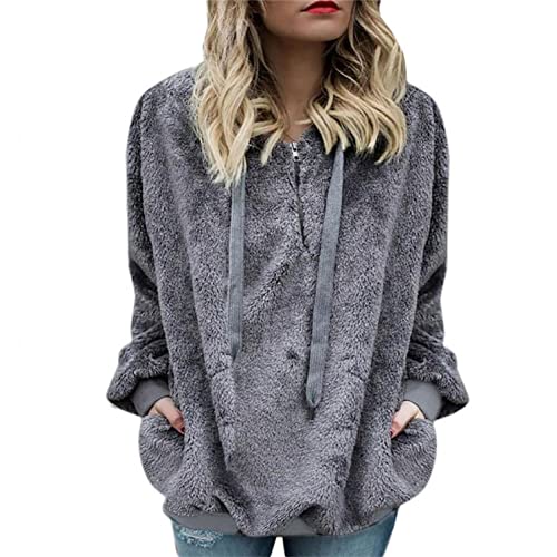 Lulupi Kapuzenpullover Damen Langer Hoodie Pullover mit Kapuze Cross-Over-Kragen Winterpulli Kapuzenpulli Jugendliche Mädchen Sweatshirt Pulli von Lulupi