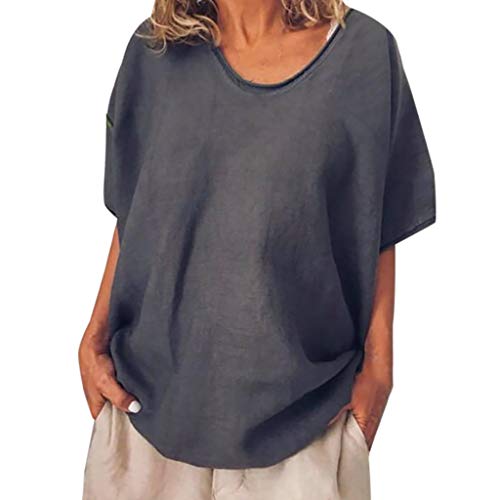 Lulupi T-Shirt Damen Baumwoll Leinen Bluse Kurzarm Oversize Shirt Sommer Casual Rundhals Oberteil Große Größen Lose Top Tunika von Lulupi