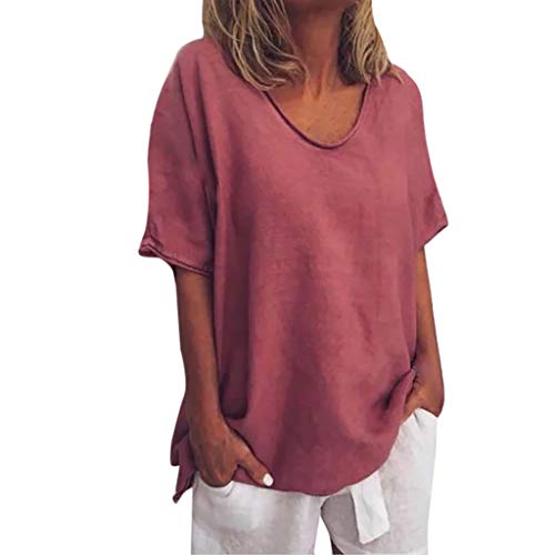 Lulupi T-Shirt Damen Baumwoll Leinen Bluse Kurzarm Oversize Shirt Sommer Casual Rundhals Oberteil Große Größen Lose Top Tunika von Lulupi