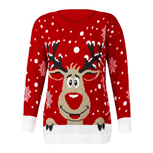 Lulupi Weihnachtspullover Damen Rentier Pullover Weihnachten Elch Strickpullover Bambi Christmas Sweater Mädchen Jungen Weihnachtspullis Sweatshirt von Lulupi