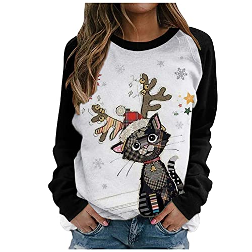 Lulupi Weihnachtspullover Damen Weihnachts Hoodie Sweatshirt, Lustige Hässliche Christmas Pullover Rentier Schneemann Weihnachtspulli Kapuzenpullover mit Weihnachtsmotiv (W#G-Black, XL) von Lulupi