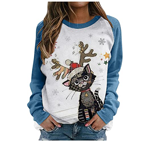 Lulupi Weihnachtspullover Damen Weihnachts Hoodie Sweatshirt, Lustige Hässliche Christmas Pullover Rentier Schneemann Weihnachtspulli Kapuzenpullover mit Weihnachtsmotiv (W#G-Blue, L) von Lulupi